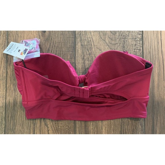 Women's Shade & Shore Long Line Front Tie Bandeau Bikini Top, Berry Medium 820 - Picture 8 of 9